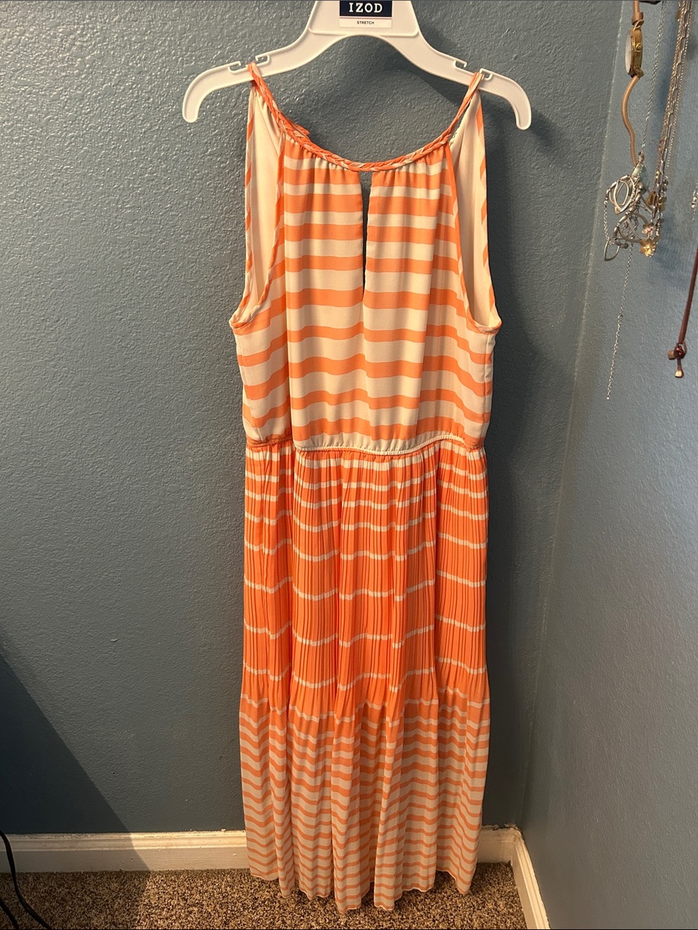 Orange and Cream Striped Maxi Dress